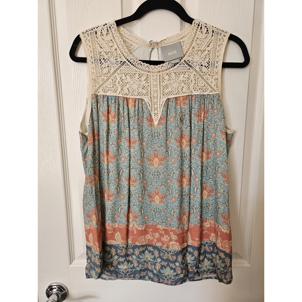 Maeve by Anthropologie Lace Eleanor Crochet Top Lined Keyhole Sleeveless Top, M